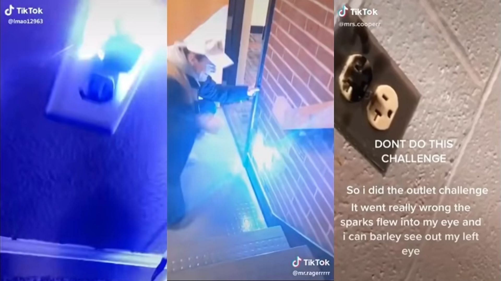 The Penny Challenge can lead to electrical system damage, fires or other bodily harm (Images via lmao12963/TikTok, mr.ragerrrrr/TikTok, and mrs.cooperr/TikTok)
