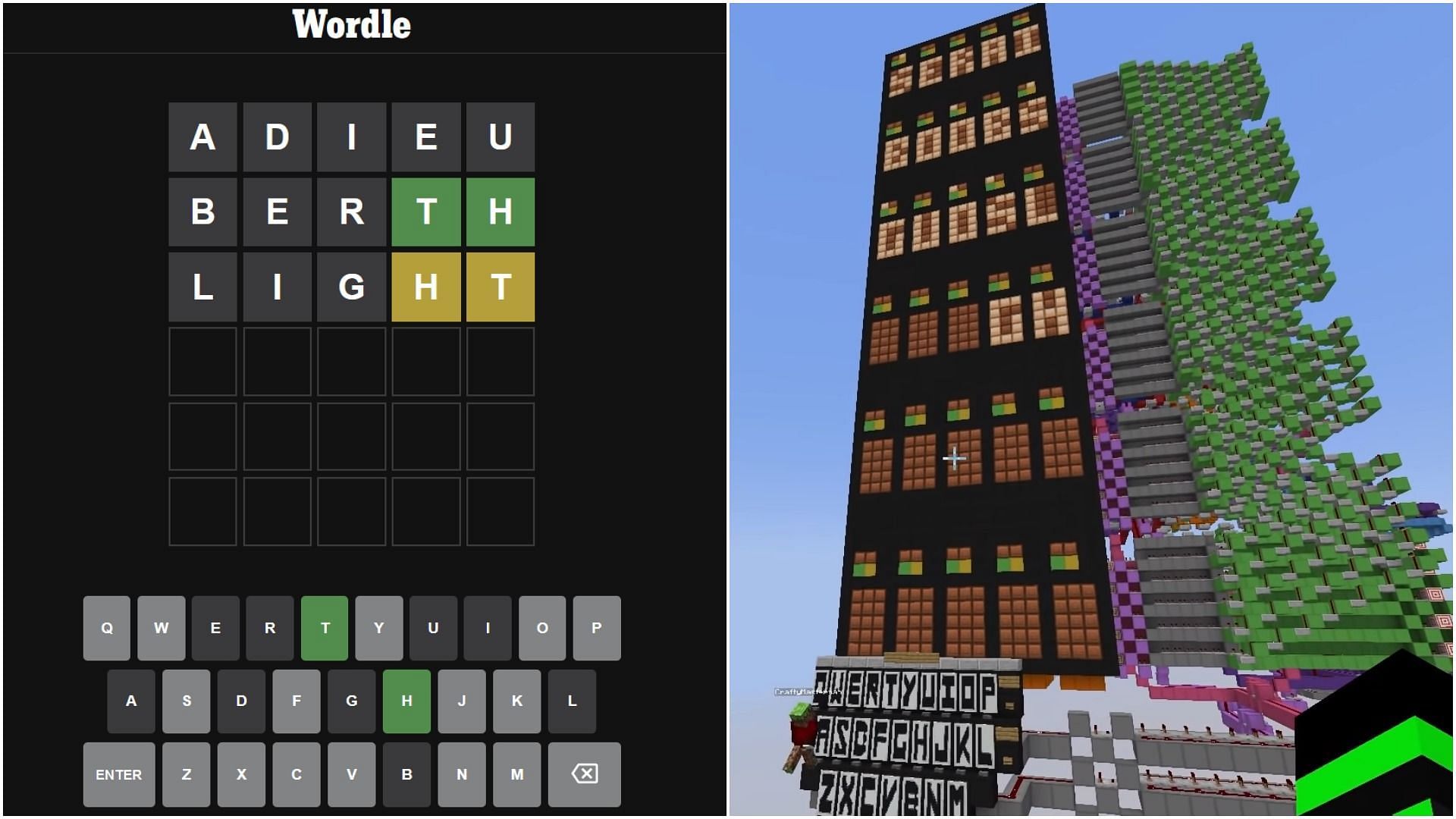 The player created the game inside Minecraft (Image via Wordle and mattbatwings/YouTube)