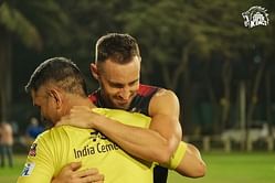 [In Pictures] Faf du Plessis catches up with former teammates MS Dhoni and Dwayne Bravo ahead of IPL 2022