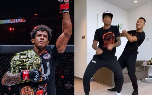 ONE flyweight champion Adriano Moraes celebrates by posting a dance video after his win at ONE X. [Images courtesy: ONE Championship and @moraesadrianomma on Instagram]