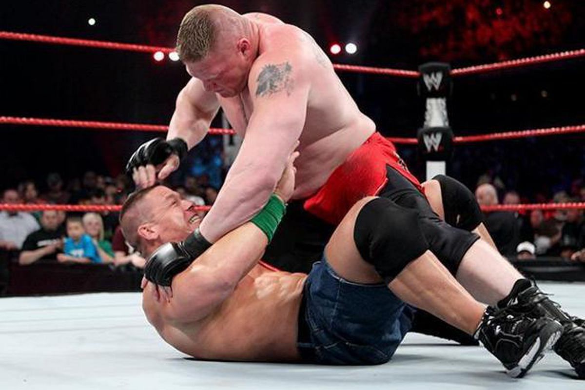 Brock Lesnar and John Cena put on a violent bout.