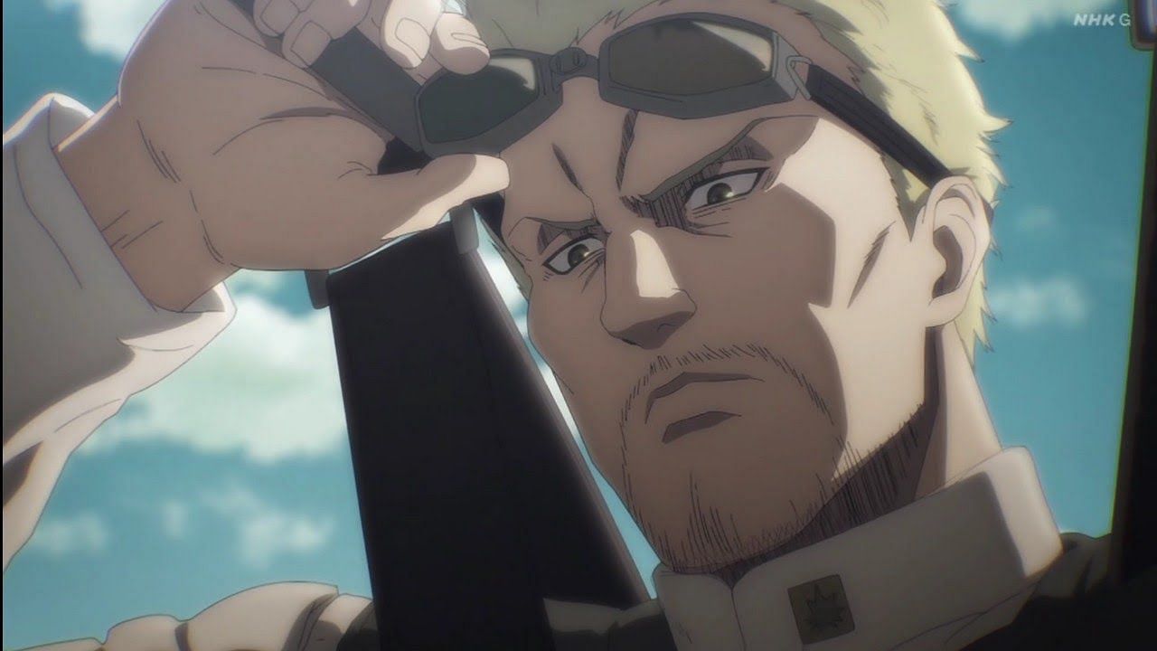 Reiner as seen in the anime&#039;s fourth season (Image via MAPPA Studios)
