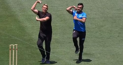 Shane Warne and Rashid Khan at the MCG. Pic: Fox Cricket