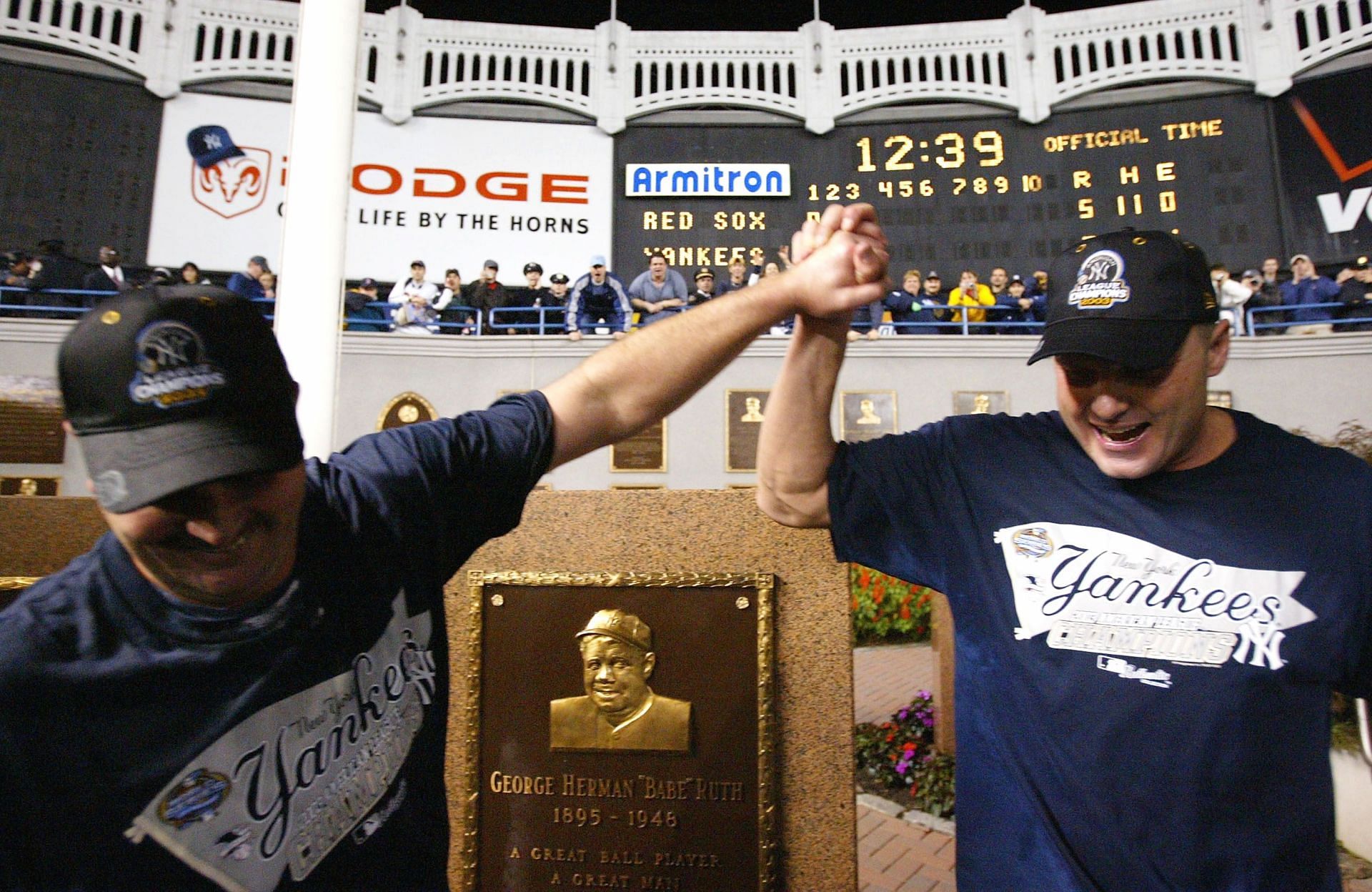 Clemens celebrating the Yankees 2003 ALCS victory over the Boston Red Sox