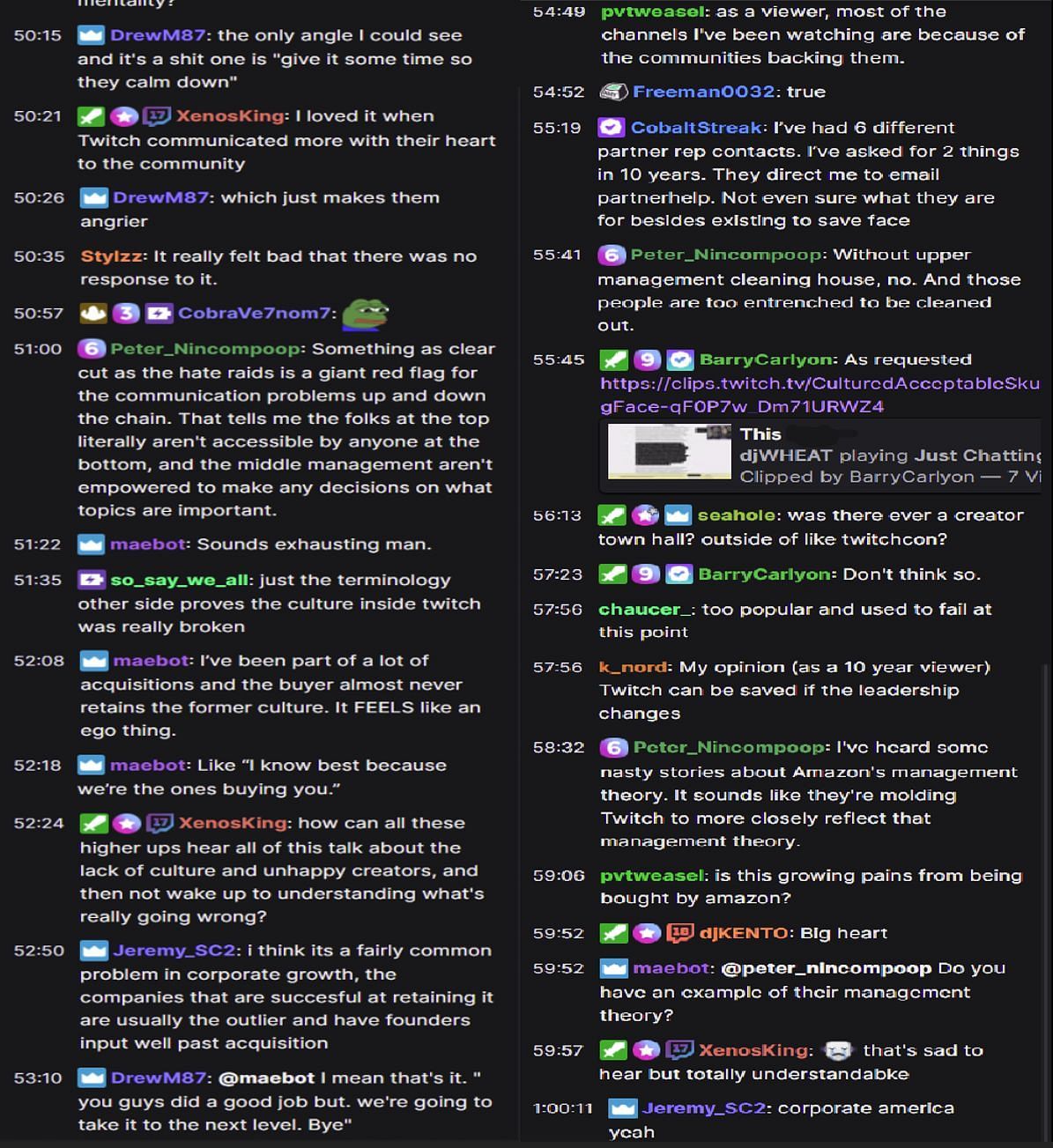 Chat reacting to the streamer&#039;s comments (Images via djWHEAT/Twitch)
