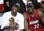 Dwyane Wade and Shaquille O'Neal after winning the 2006 NBA title