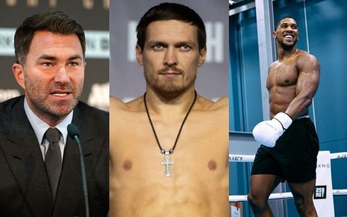 Eddie Hearn, Oleksandr Usyk, and Anthony Joshua