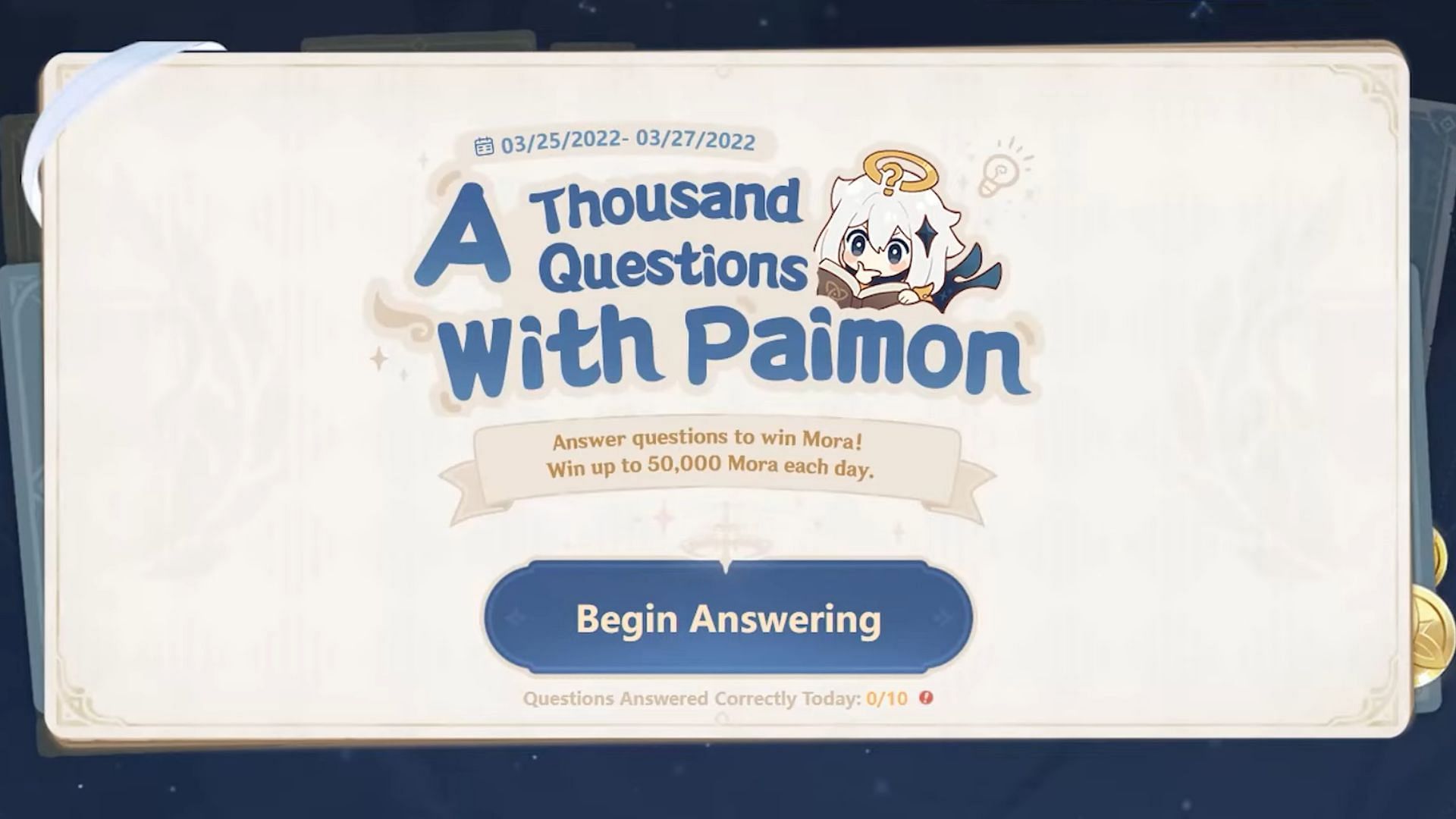 Thousand Question with Paimon event page (Image via HoYoverse)