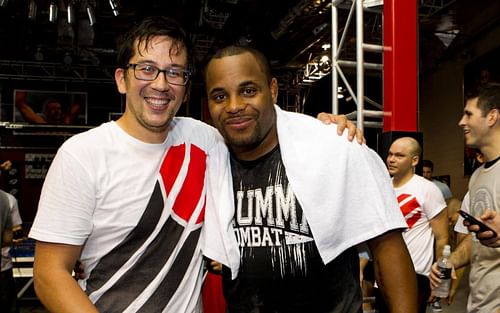 E. Casey Leonard (left) with Daniel Cormier (right) from Leonard's first MMA training session [Image courtesy of E. Casey Leydon @ekc Twitter]