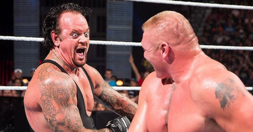 Brock Lesnar and The Undertaker sharing a laugh.