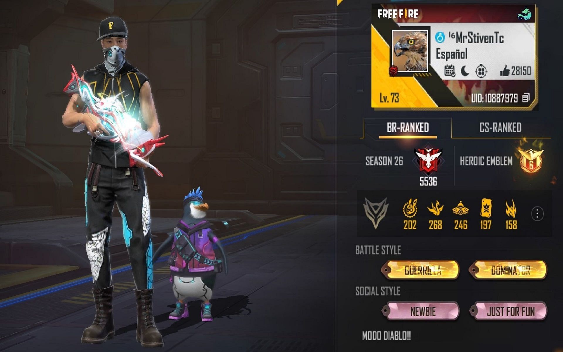 MrStiven Tc&#039;s Free Fire MAX stats (Image via Garena)