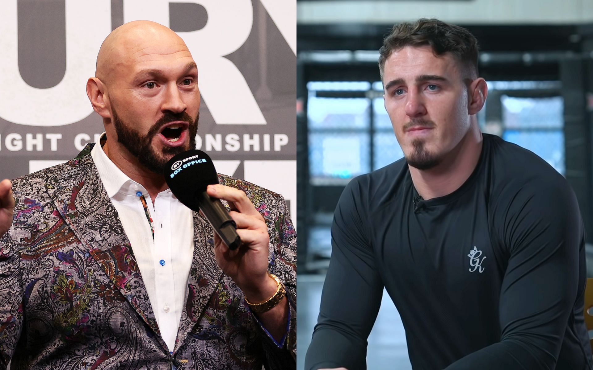 Tyson Fury (via Getty) and Tom Aspinall (via YouTube / BT Sport)