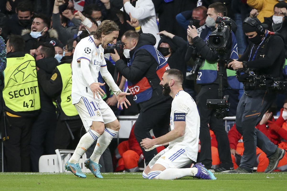 Benzema celebrating his goal against PSG