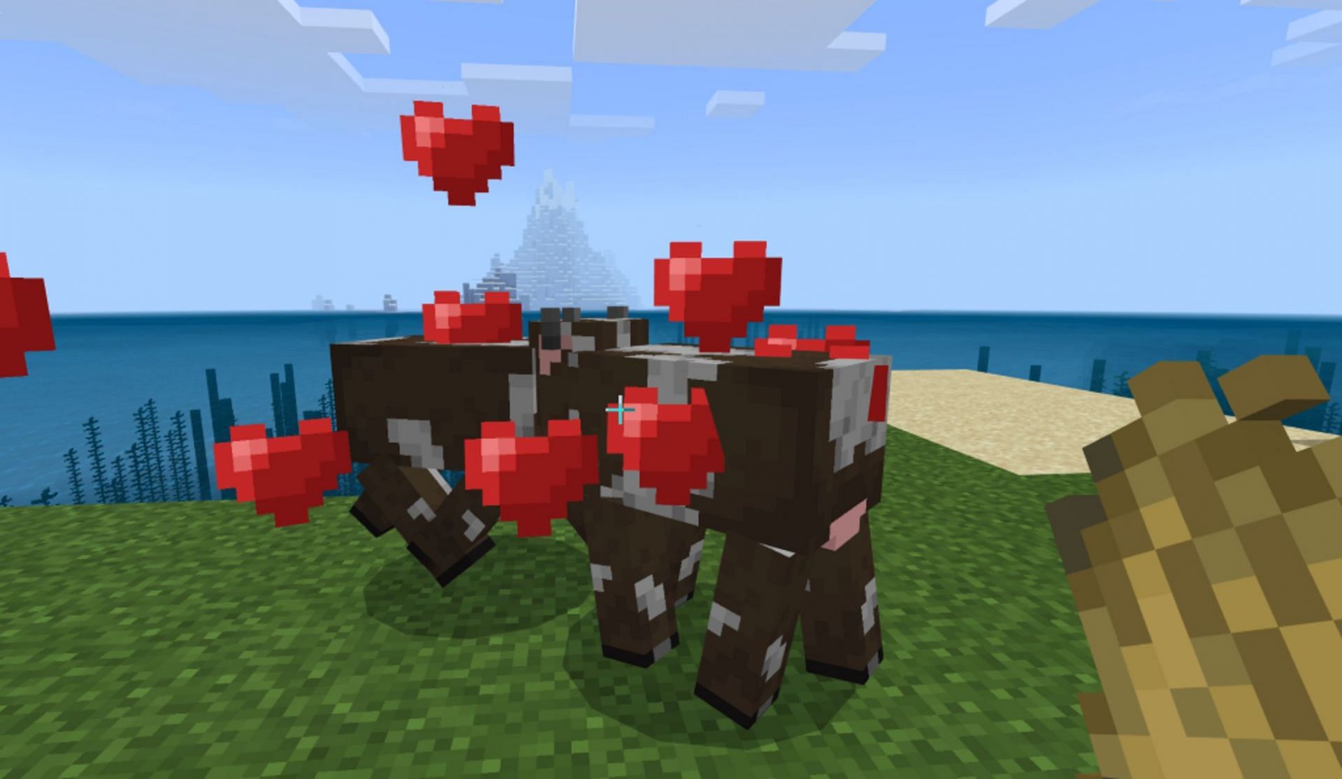 Two cows breeding while in love mode in the game (Image via Mojang)