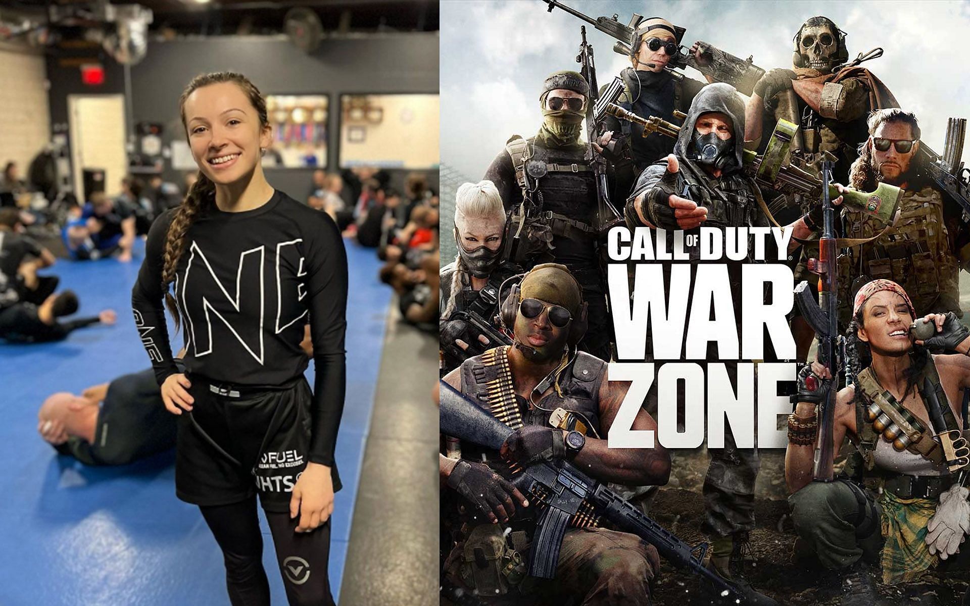 Danielle Kelly (L) got surprised when a fan recognized her while playing Call of Duty: Warzone (R). | [Photos: @daniellekelly on Instagram/Call of Duty]