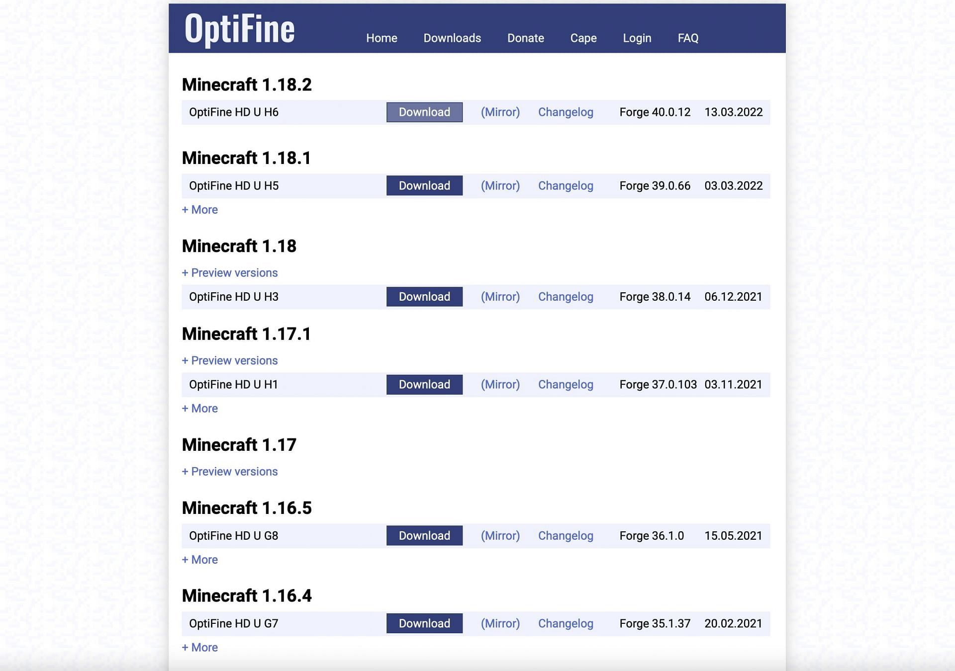 Players can install Optifine to their computer to allow Optifine to make adjustments to the game and optimize it for running smoothly (Image via Optifine)