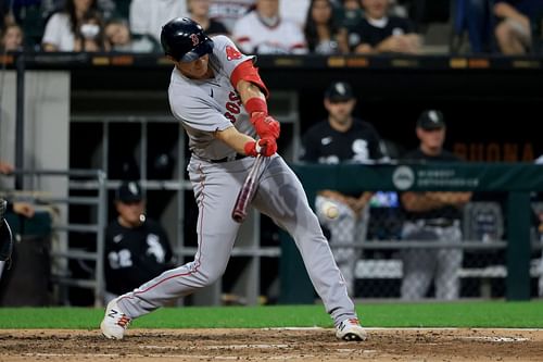 Bobby Dalbec #29 of the Boston Red Sox hits against the Chicago White Sox