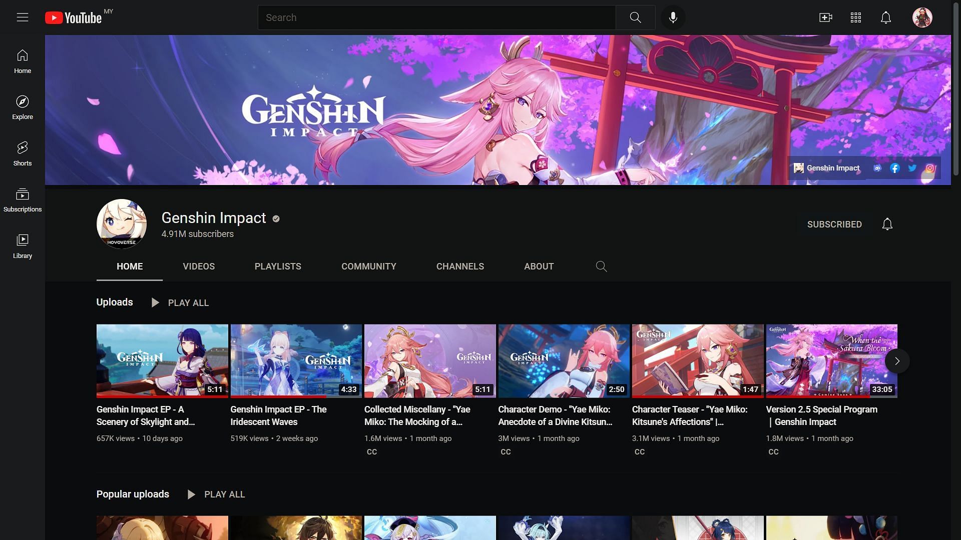 The official Genshin Impact YouTube channel (Image via GenshinImpactYouTube)