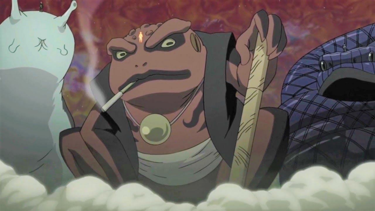 Gamakichi (in the middle), as seen in the anime (Image via Studio Pierrot)