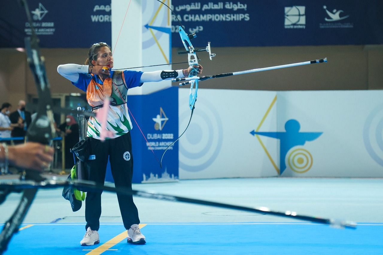 Pooja Jatyan in action at the World Archery Para Championships. (PC: PCI)