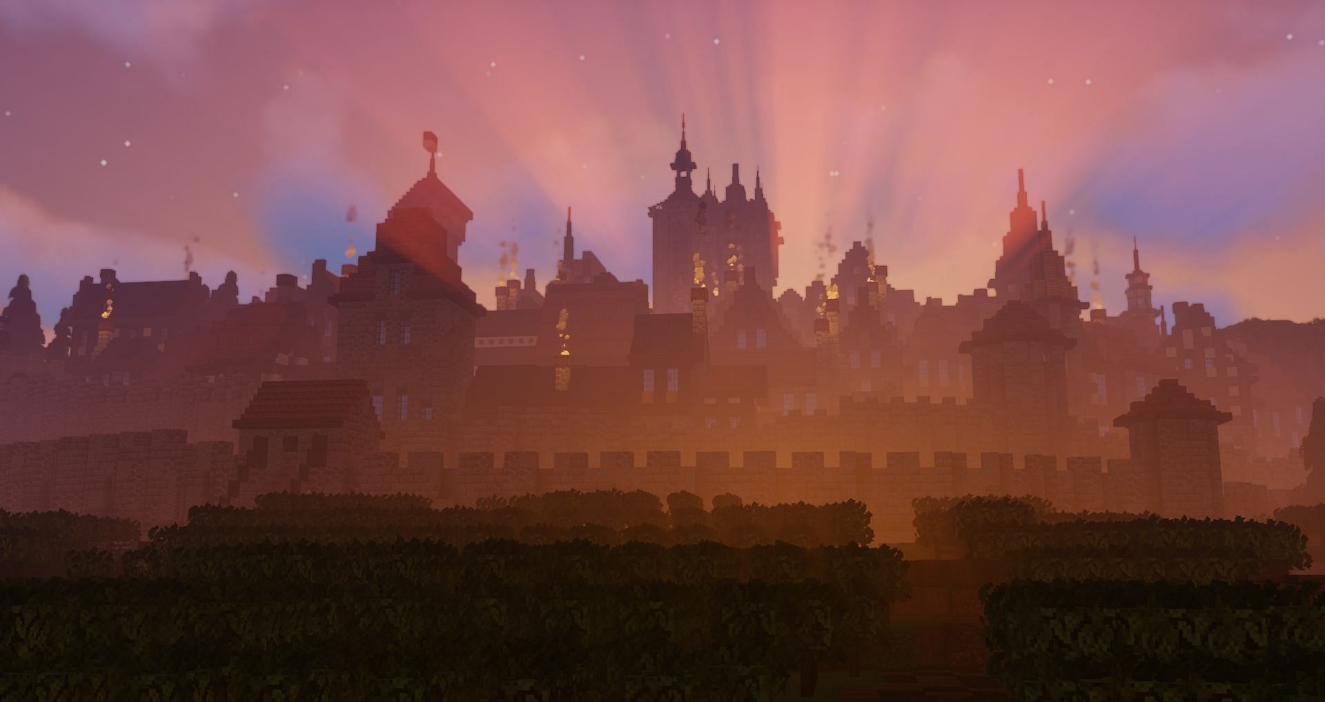 The medieval town build seen during sunset/sunrise (Image via u/TytaRex|Reddit)