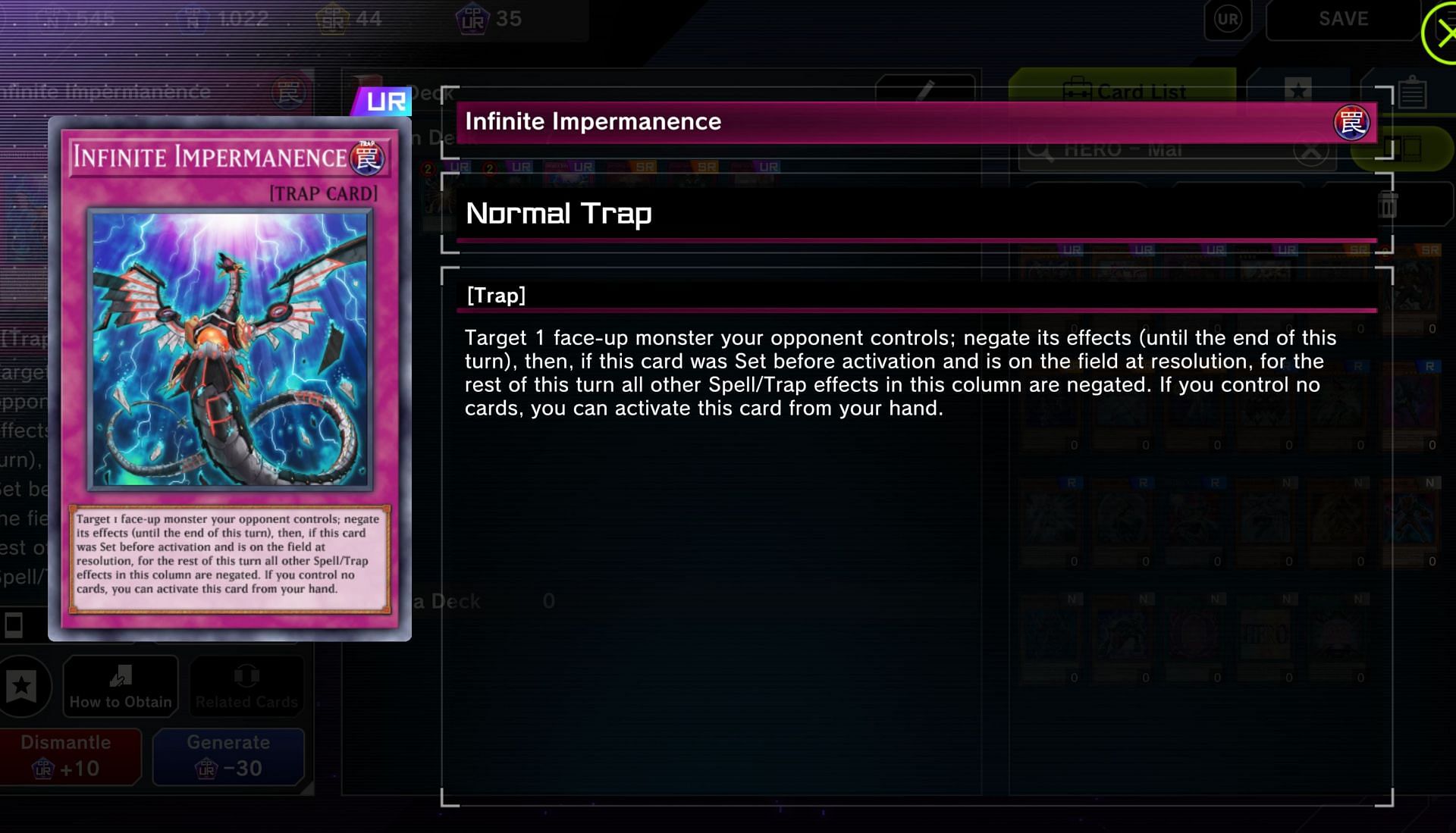 Infinite Impermanence can be used in virtually any deck, making it a powerful tool (Image via Konami)