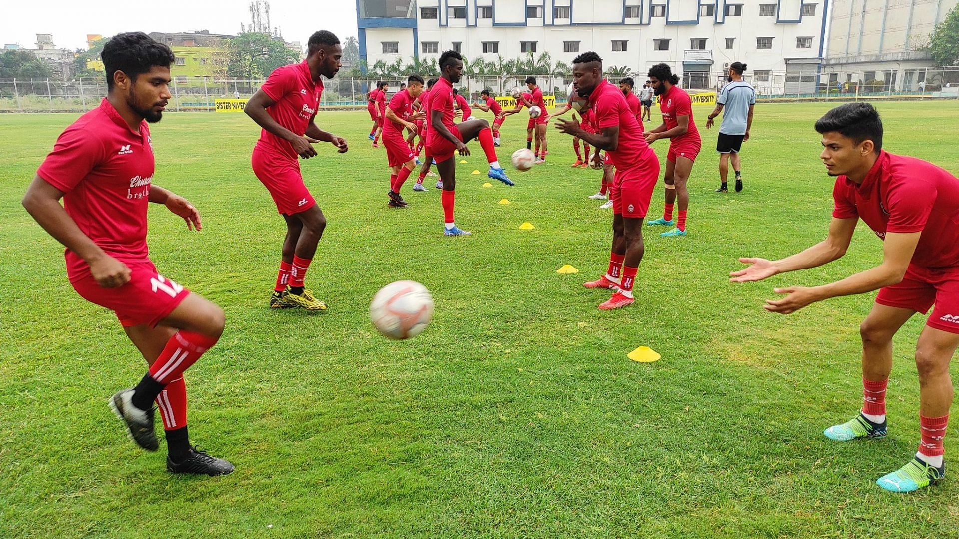 Churchill Brothers players train ahead of their upcoming I-League encounter against Aizawl FC (Image Courtesy: I-League Twitter)