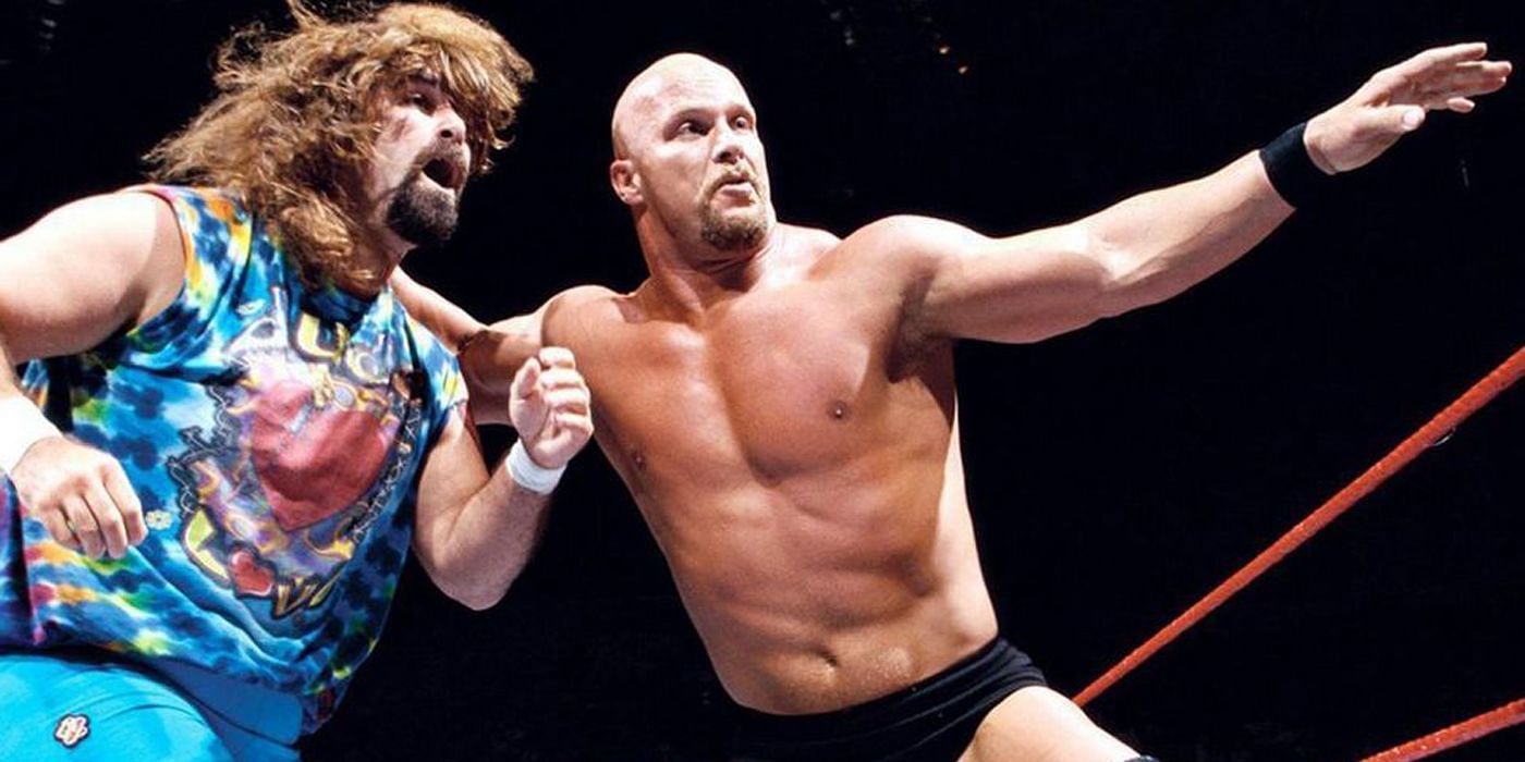 Steve Austin and Dude Love in action