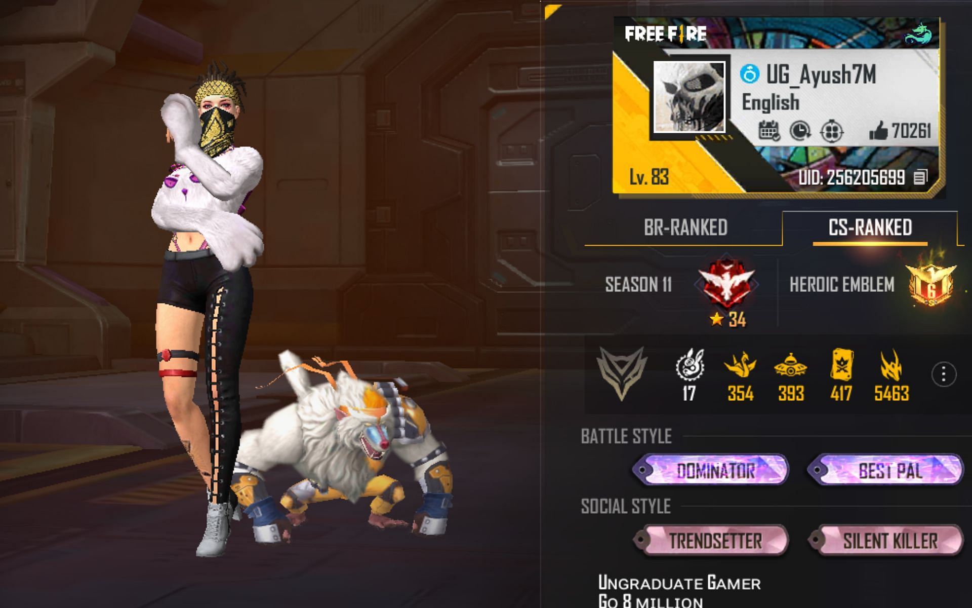 UnGraduate Gamer&#039;s Free Fire MAX ID (Image via Garena)