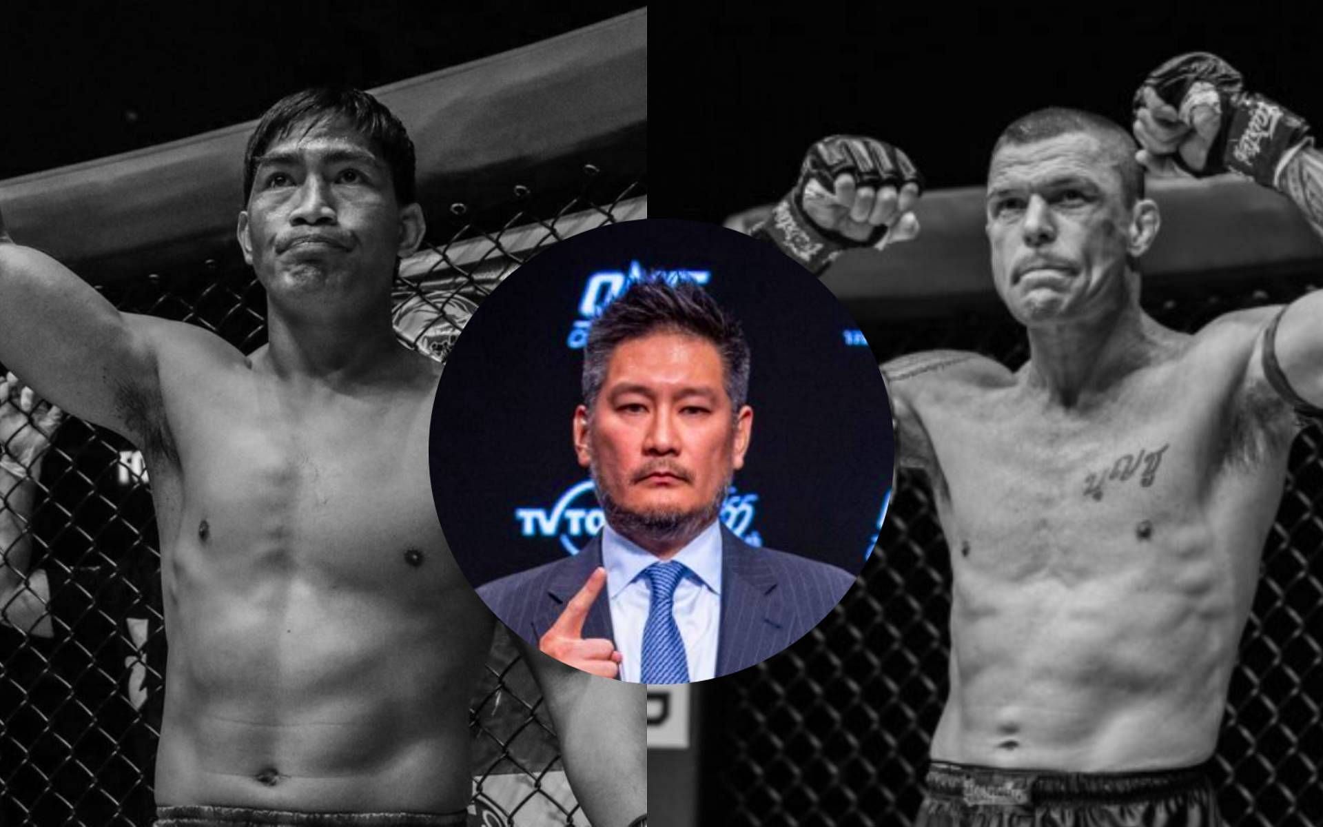 ONE Championship CEO Chatri Sityodtong (center circle) believes the Muay Thai bout between Eduard Folayang (left) and John Wayne Parr (right) won&#039;t go to the later rounds. [Photos ONE Championship]