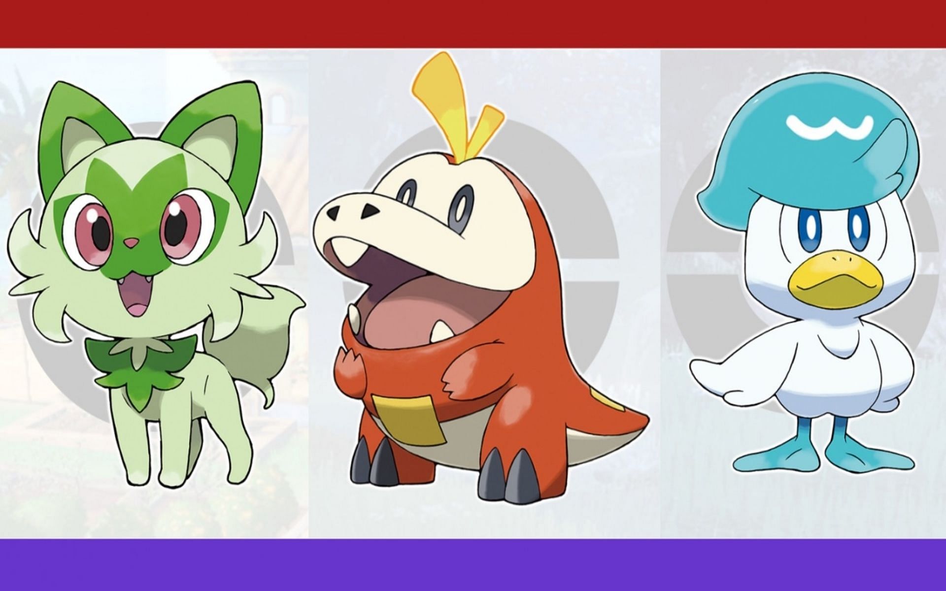 The three starters for Generation IX will be Sprigatito, Fuecoco, and Quaxly (Image via Game Freak)