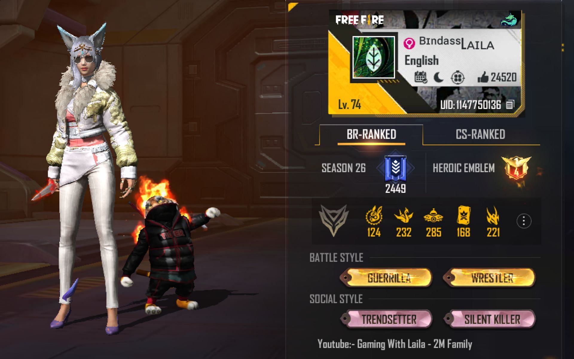 Bindass Laila&rsquo;s Free Fire MAX ID (Image via Garena)