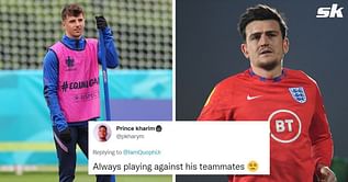 “Always playing against his teammates” – Fans blast Manchester United’s ‘confused’ Maguire after pictures from England training reveals what he did to Mount