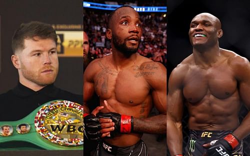 Canelo Alvarez (L); Leon Edwards (C); Kamaru Usman (R)