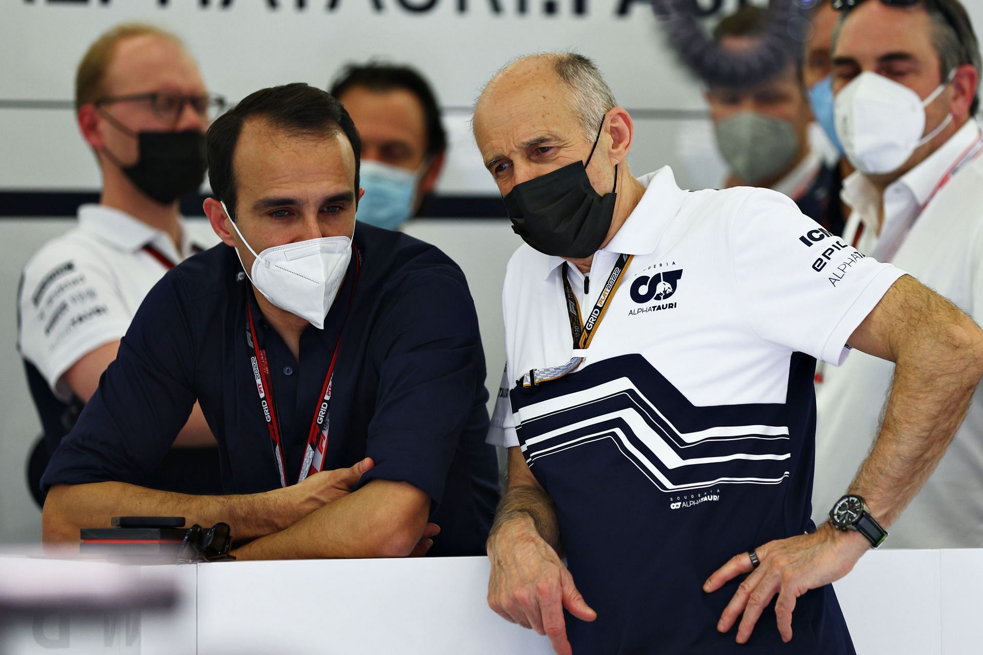 Scuderia AlphaTauri team principal Franz Tost (right) during pre-season testing in Bahrain (Photo by Lars Baron/Getty Images)