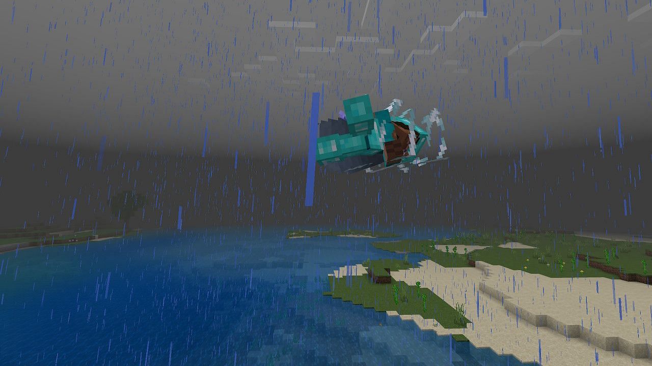 Players can launch themselves into the air with riptide while using an Elytra (Image via Minecraft)