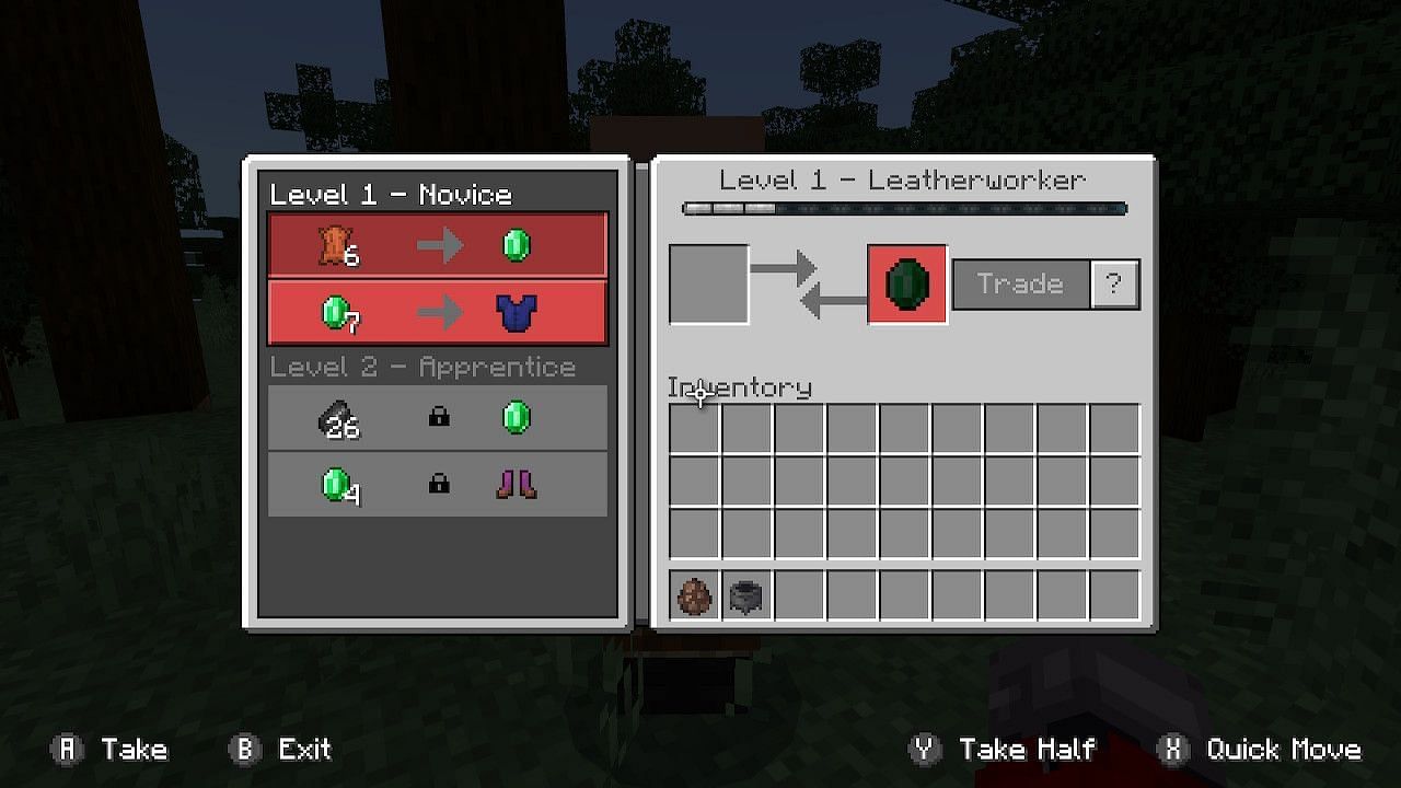 Players can trade with the Leatherworker to gain access to high-quality leather goods (Image via Minecraft)