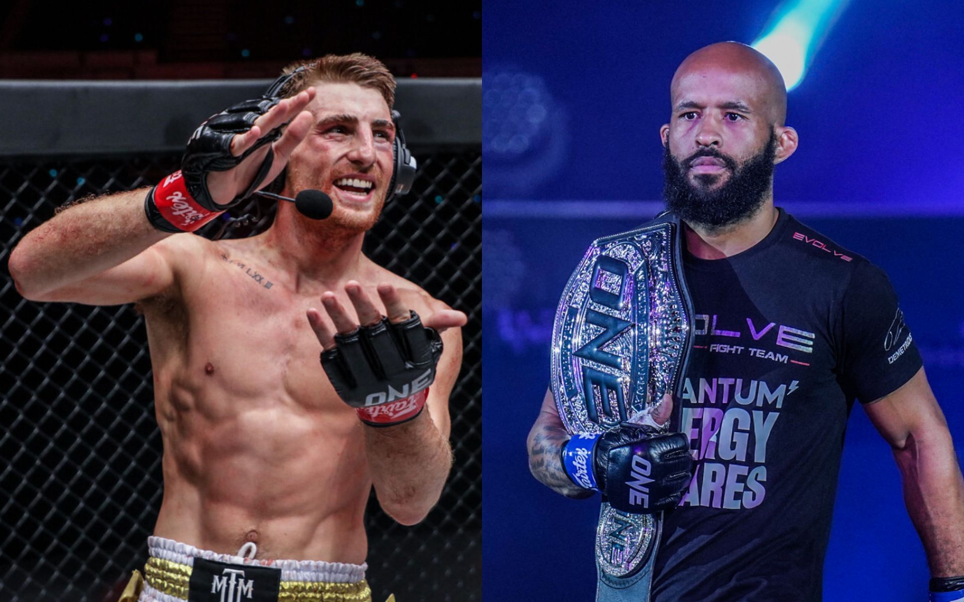 Jonathan Haggerty (left) calls out Demetrious Johnson (right) for a fight in the near future. [Photos ONE Championship]