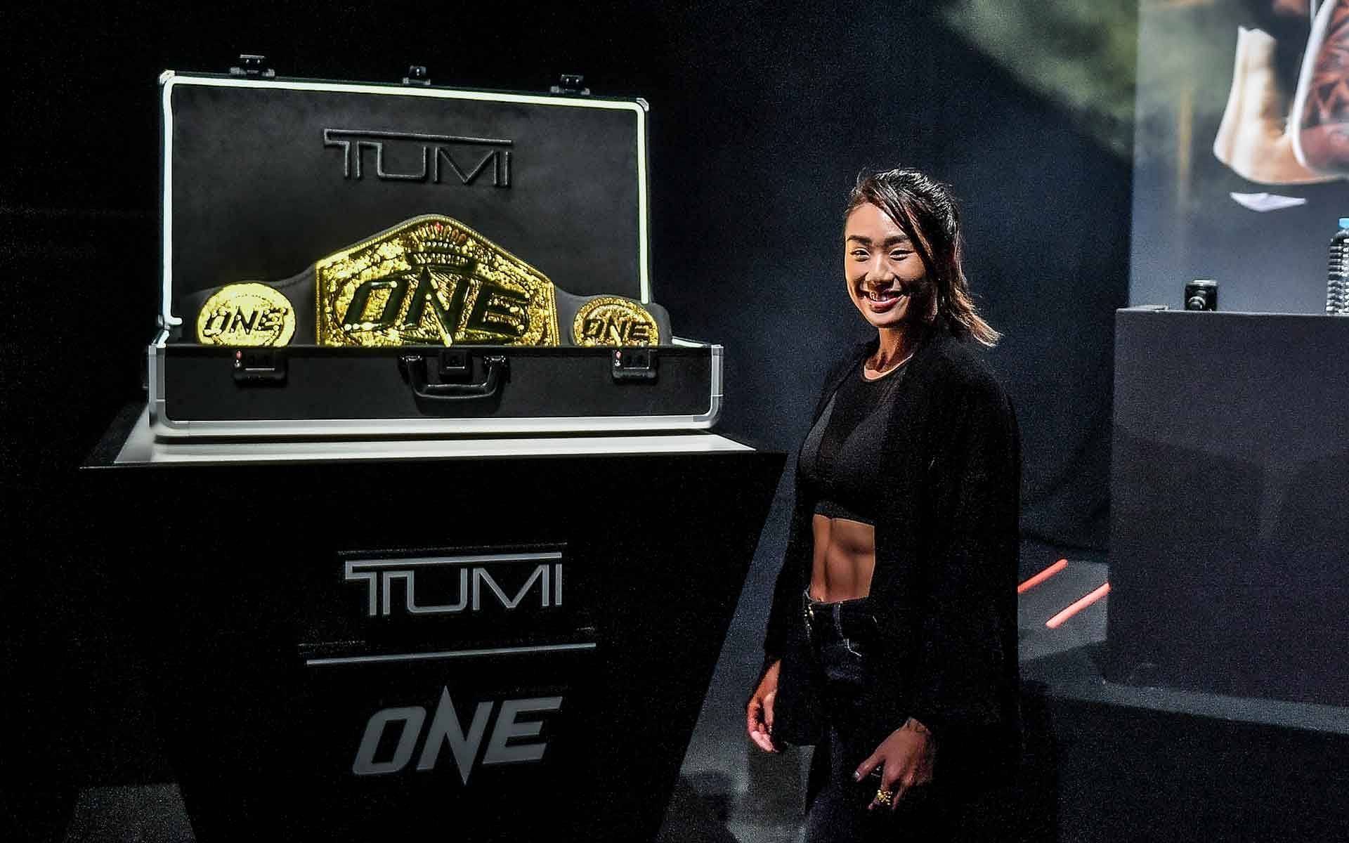 Angela Lee with the new ONE Championship belt [Photo: ONE Championship]