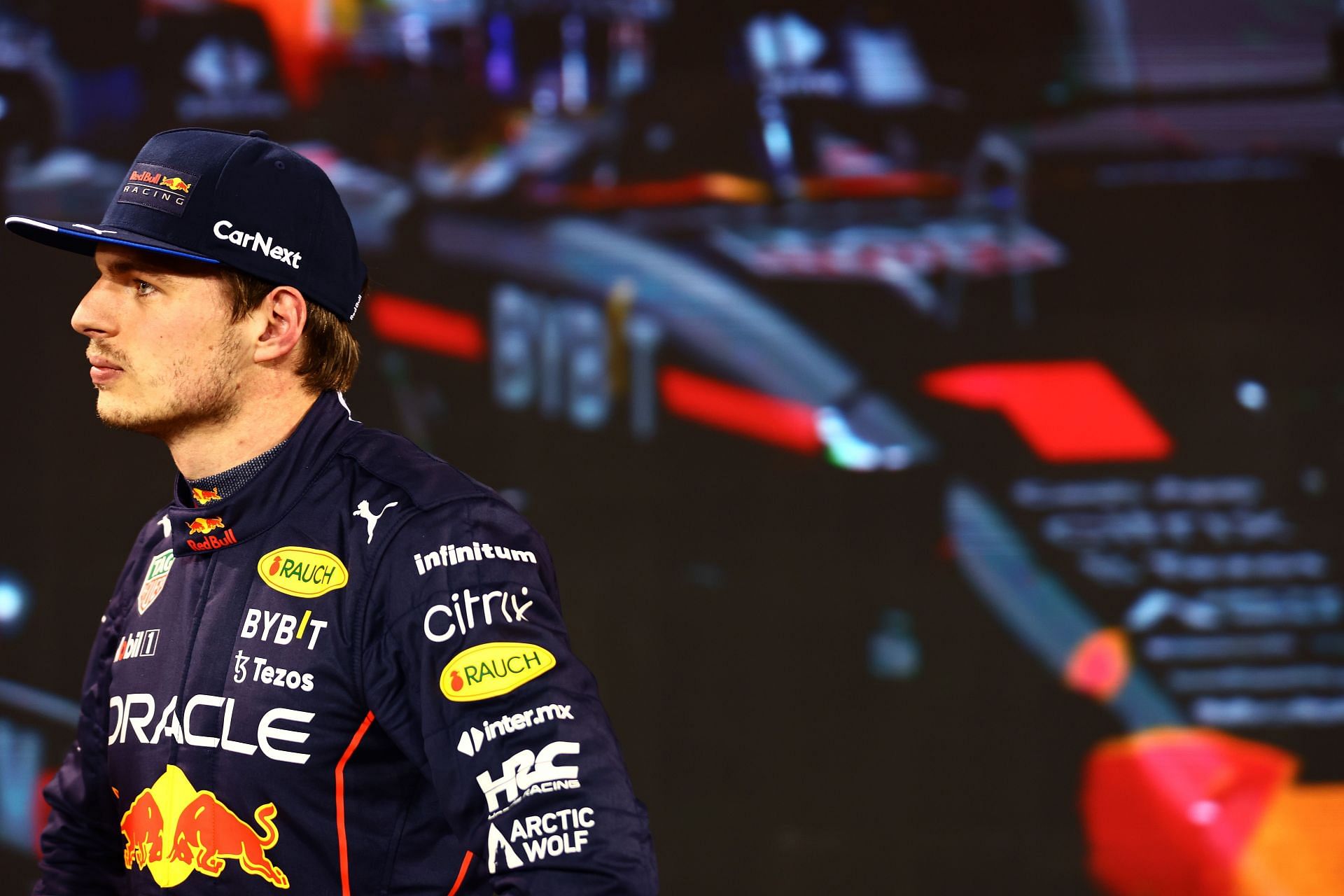 Second place qualifier Max Verstappen looks on in parc ferm&eacute; during qualifying ahead of the 2022 Bahrain GP (Photo by Mark Thompson/Getty Images)