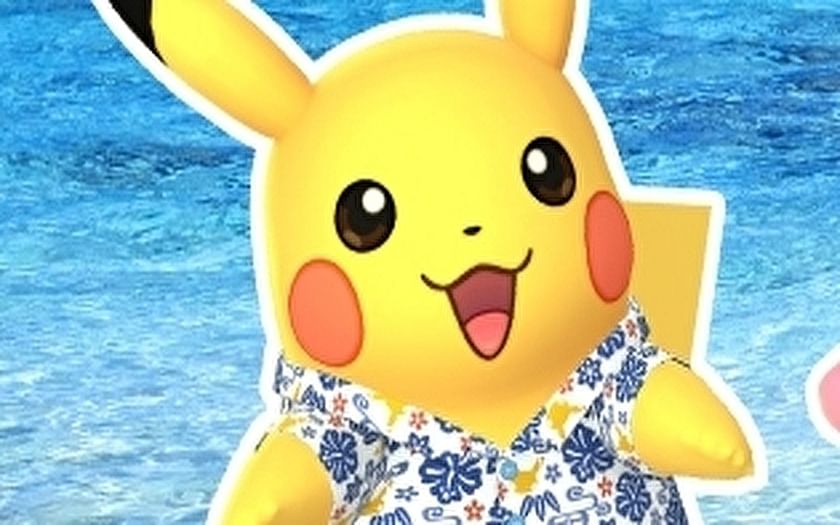 Pikachu wearing an Okinawan kariyushi shirt and Shiny Corsola - Leek Duck