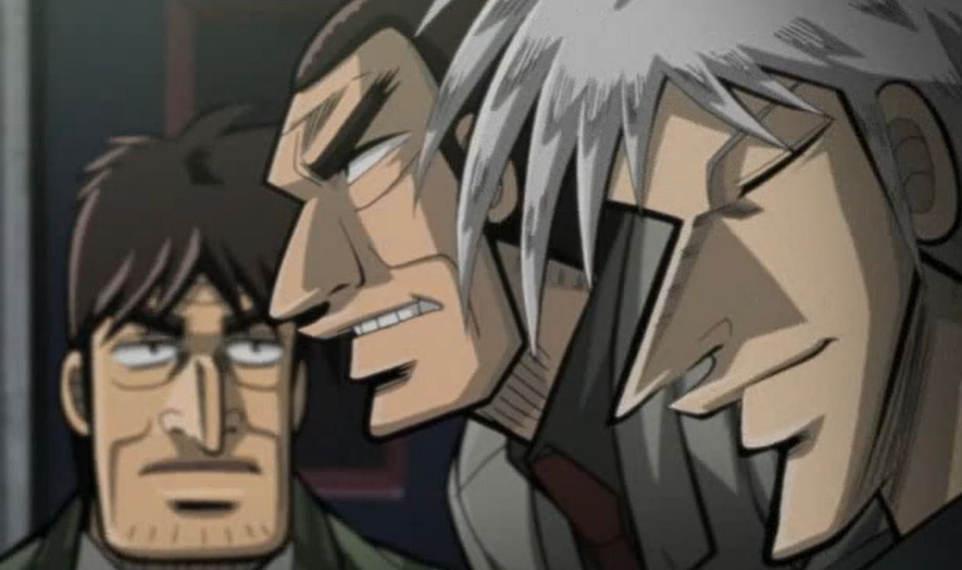 Akagi Shigeru (on the right side), as seen in the anime Touhai Densetsu Akagi: Yami ni Maiorita Tensai (Image via Studio Madhouse)