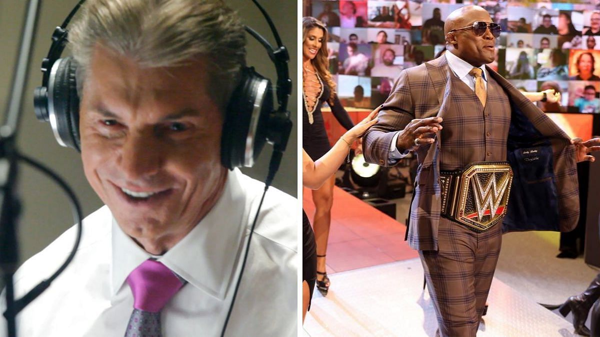 Vince McMahon (left); Bobby Lashley as the WWE Champion (right)