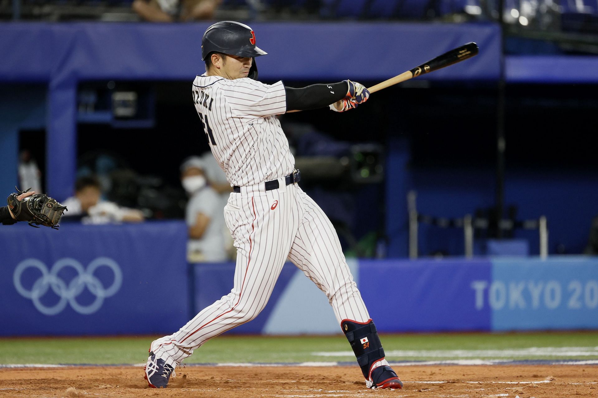 Seiya Suzuki bats during the Olympics for the Japanese Olympic team