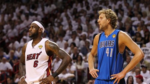 LeBron James (left) and Dirk Nowitzki. (Photo: Courtesy of Dallas Morning News)