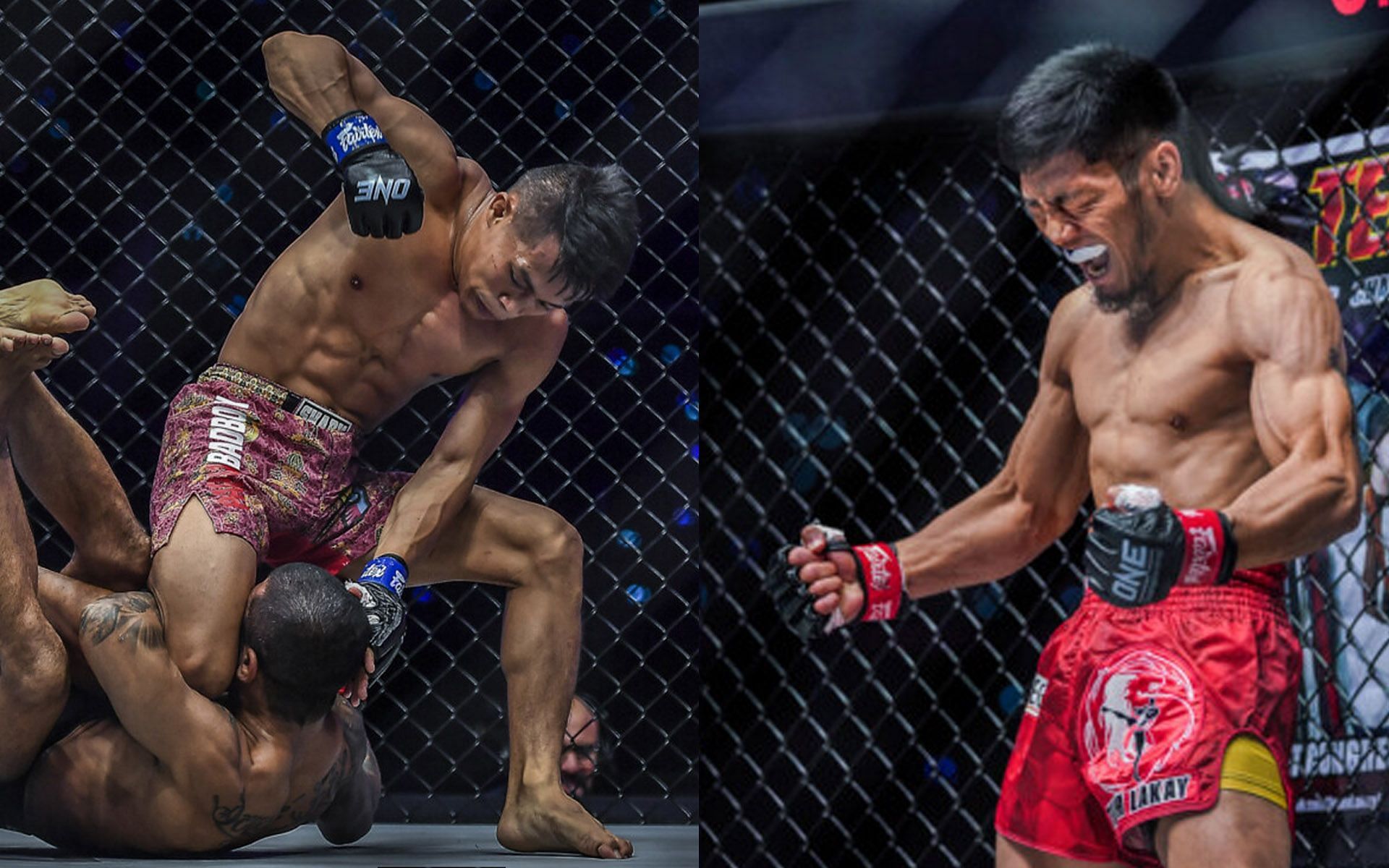 Lito Adiwang (right) has Adrian Mattheis (left) to thank for dropping Alex Silva (left, down) from the rankings. | [Photos: ONE Championship]