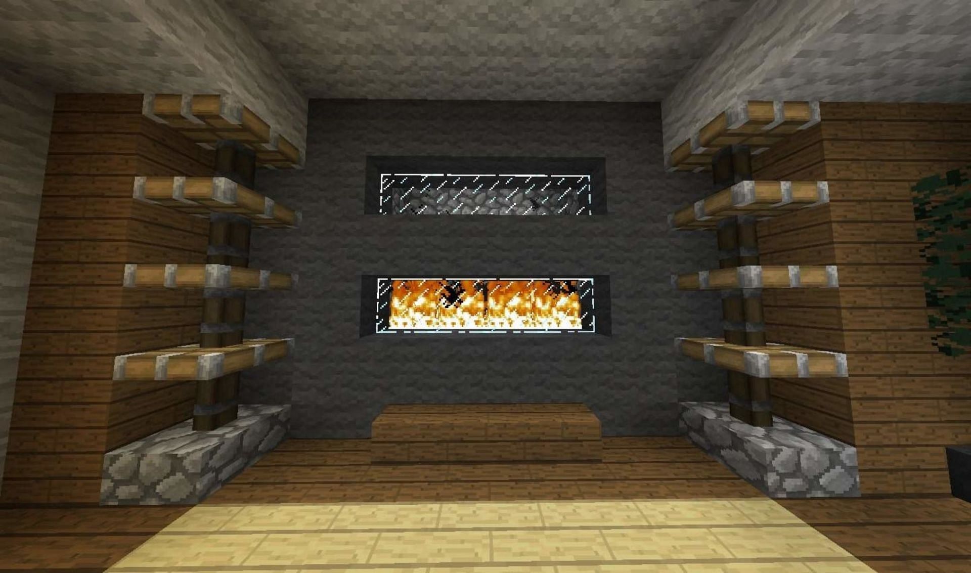 A large fireplace with interior shelfing (Image via Mojang)