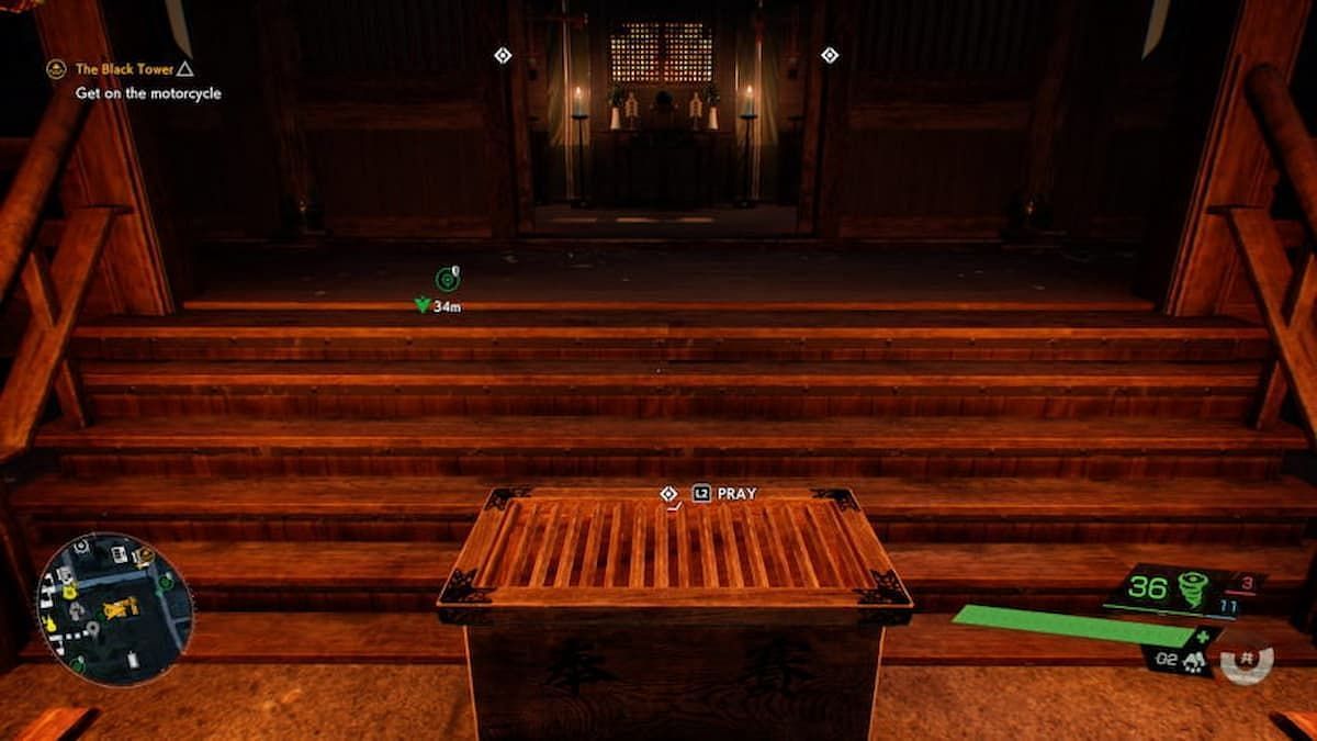 Press L2 to pray at an Offering Box (Image via Tango Gameworks)