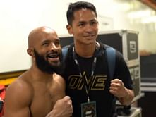 Demetrious Johnson and Superbon interact backstage following ONE X triumphs