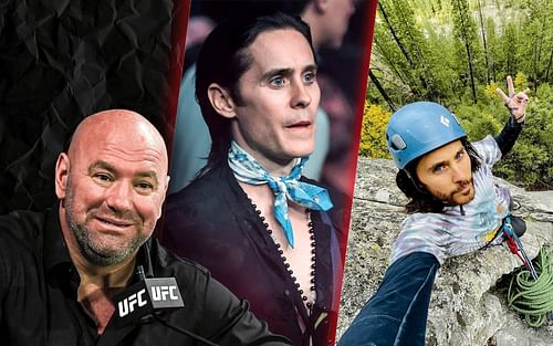 Dana White (left), Jared Leto (center and right) [Center image courtesy: Jeff Bottari / Zuffa LLC, right image courtesy: @jaredleto on Instagram)